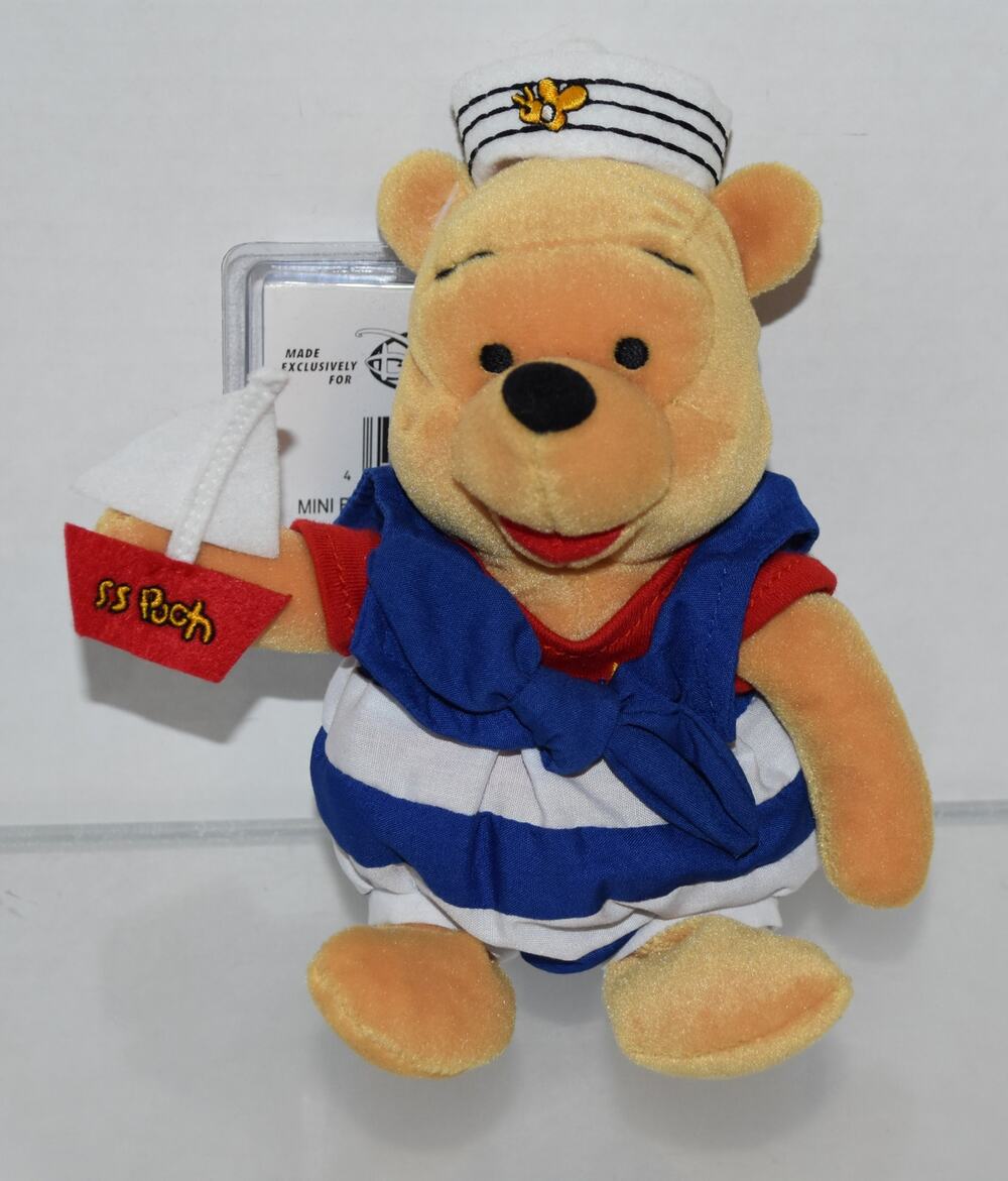 Vintage 90s Disney Store Nautical Sailor Pooh Mini Bean Bag Plush Honeybee Cap